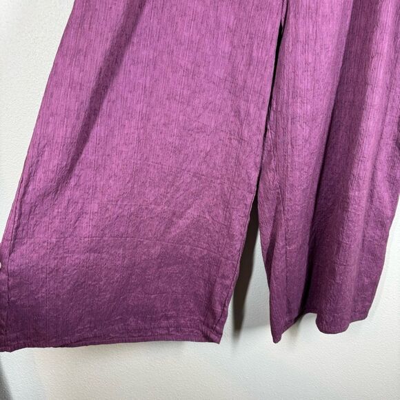 Kleen Wide Leg Crinkle Cropped Pants Purple Silk Linen Lagenlook Artsy Medium - Picture 2 of 6